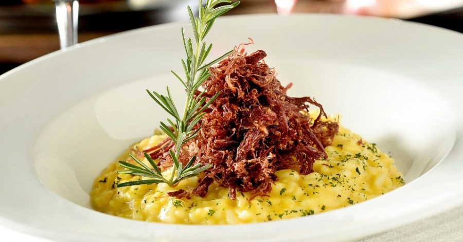 Risoto de Abóbora com Carne-Seca Crocante